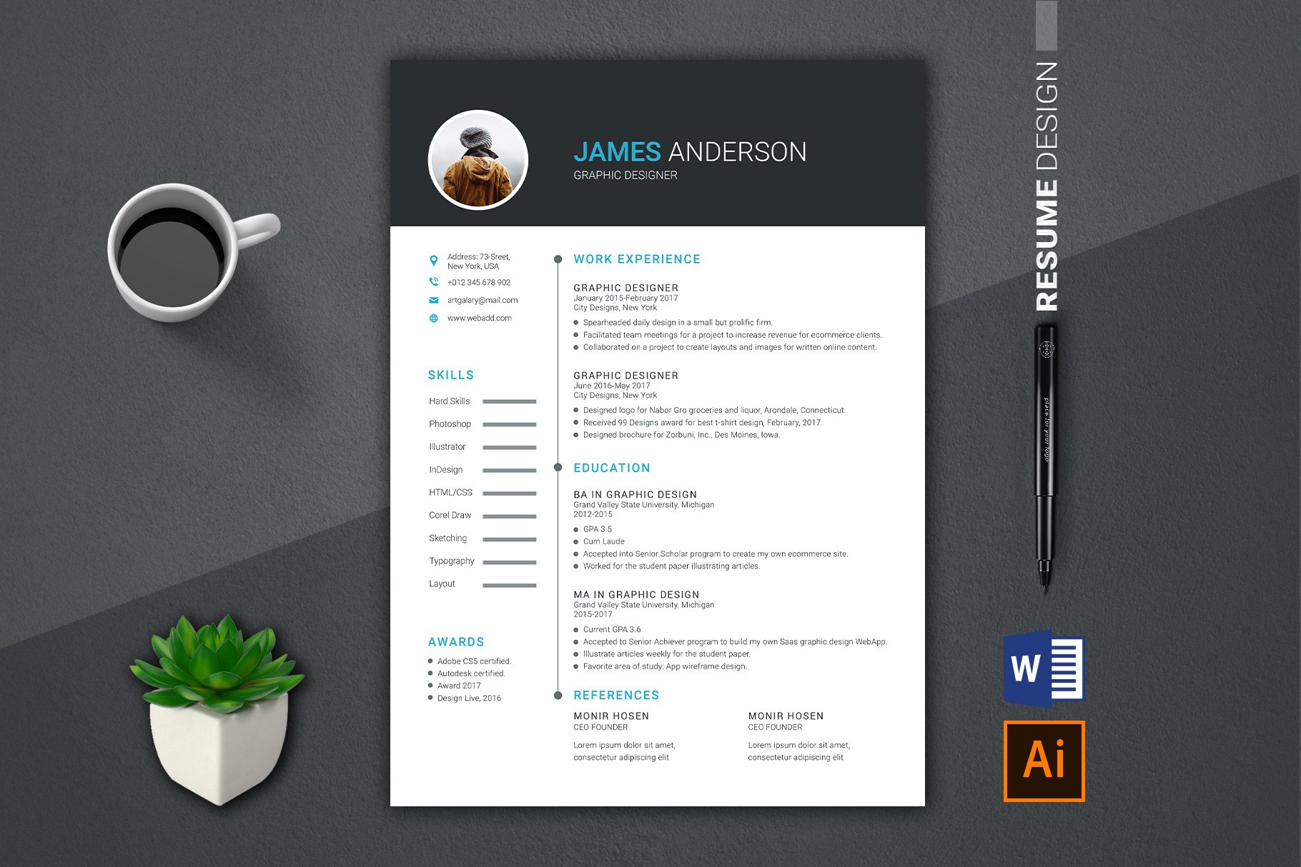 Professional Resume Word Template cover image.