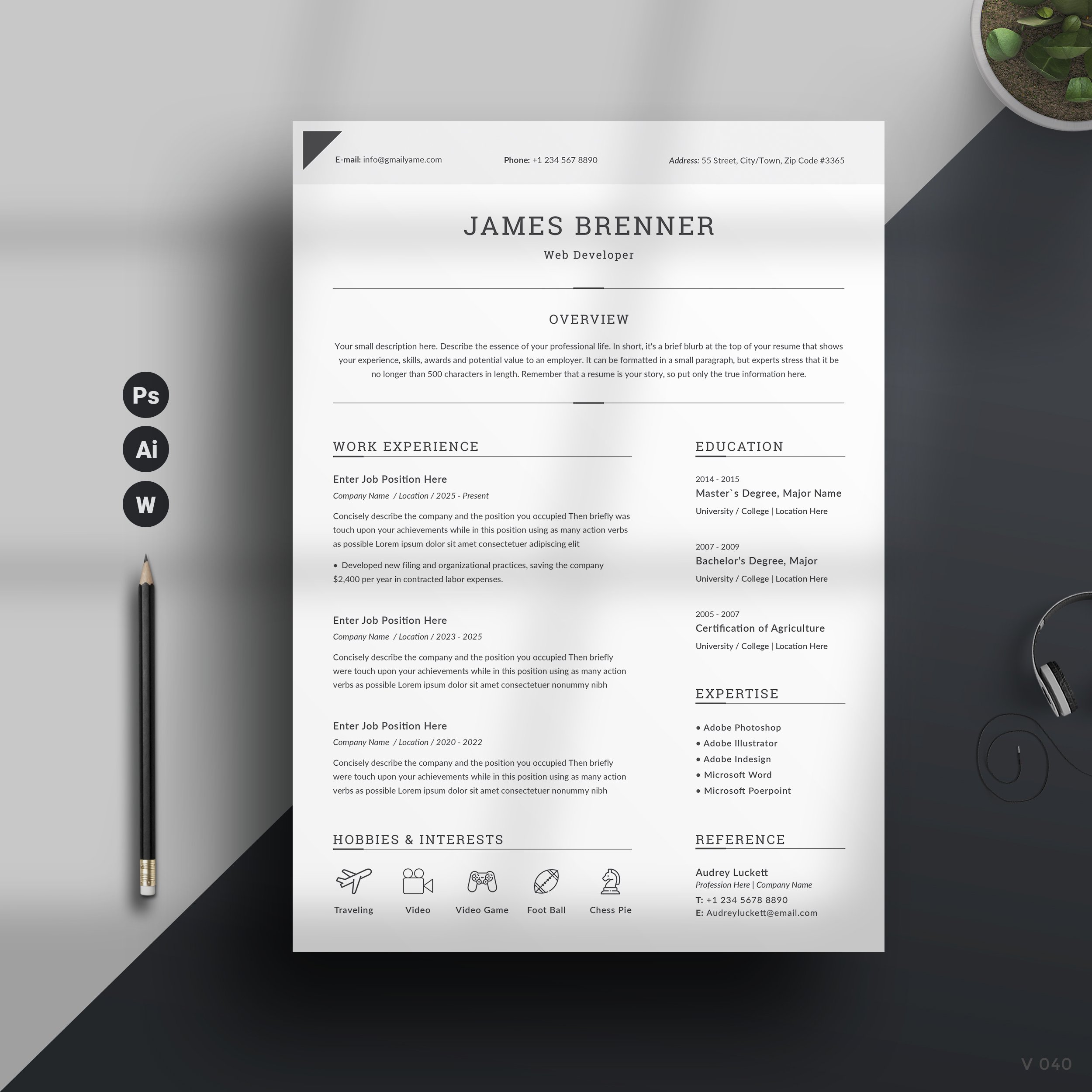 Clean and professional resume template on a desk.