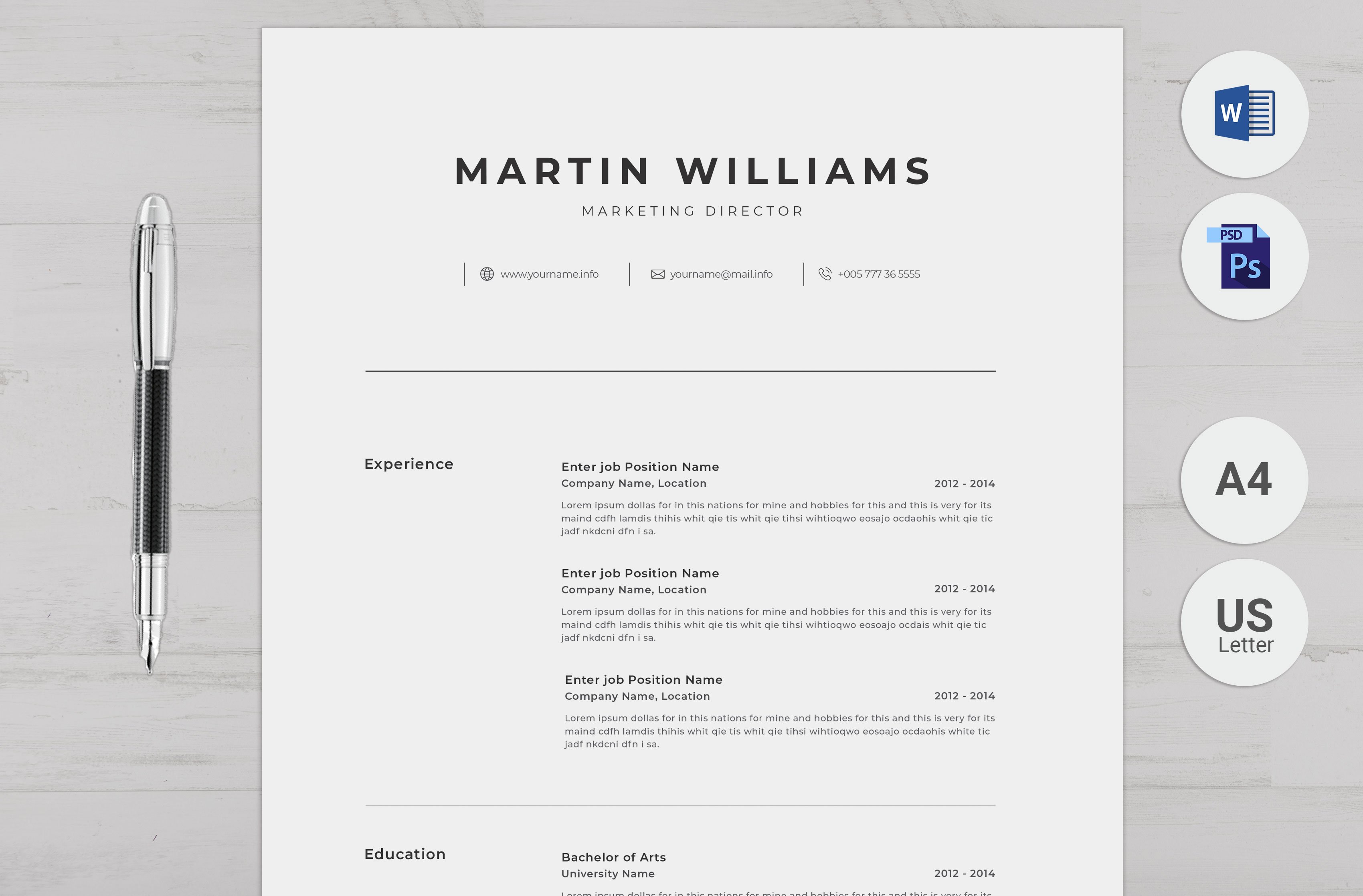 Clean Modern Resume Template – MasterBundles