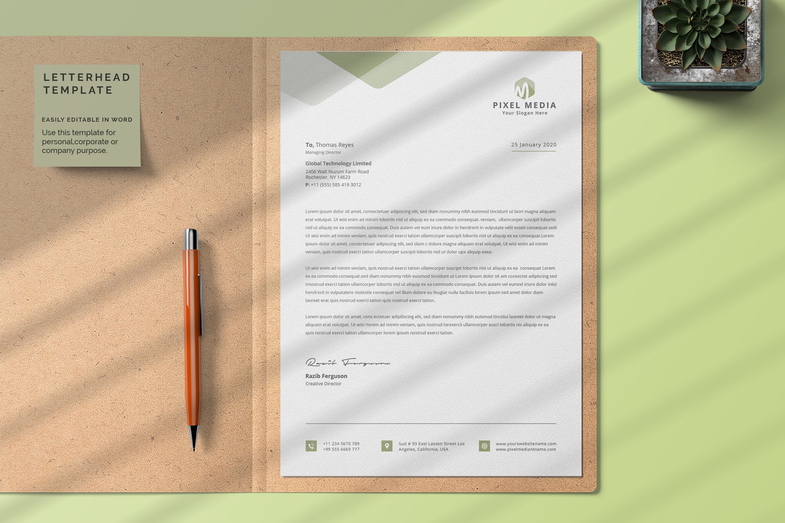 Word Editable Letterhead Template preview image.