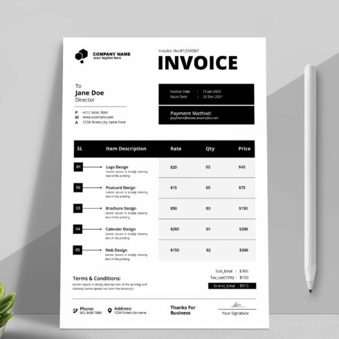 Black Invoice Design Layout cover image.
