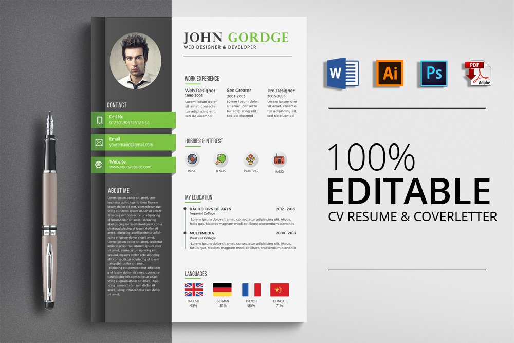 Professional Word CV Template cover image.