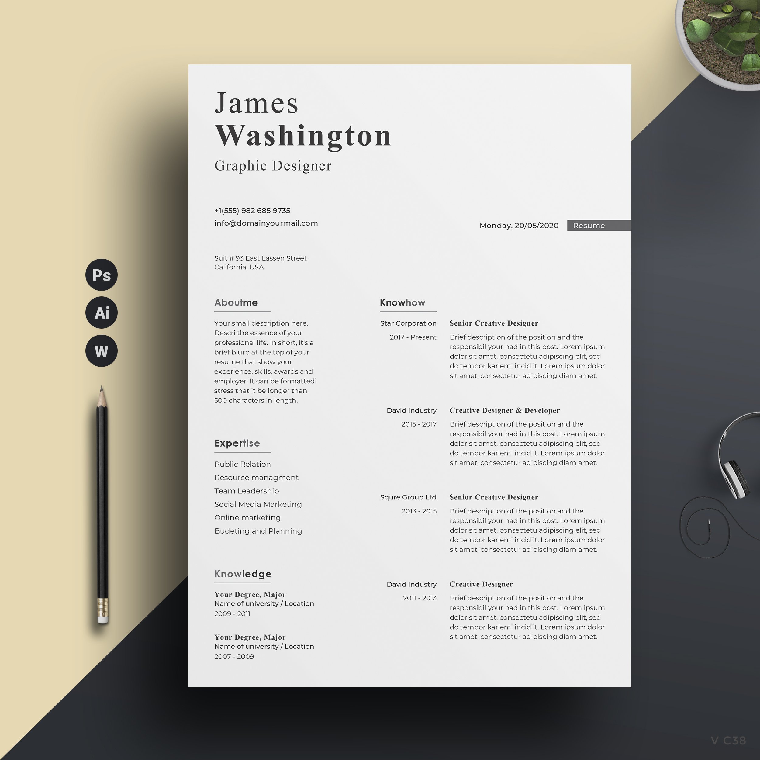 Clean Resume/CV Word preview image.