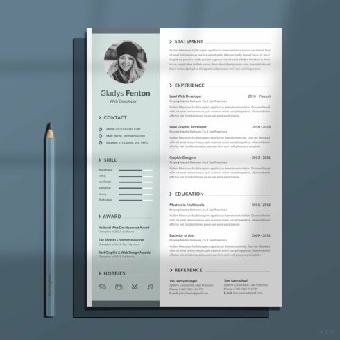Clean and modern resume template with a pencil.