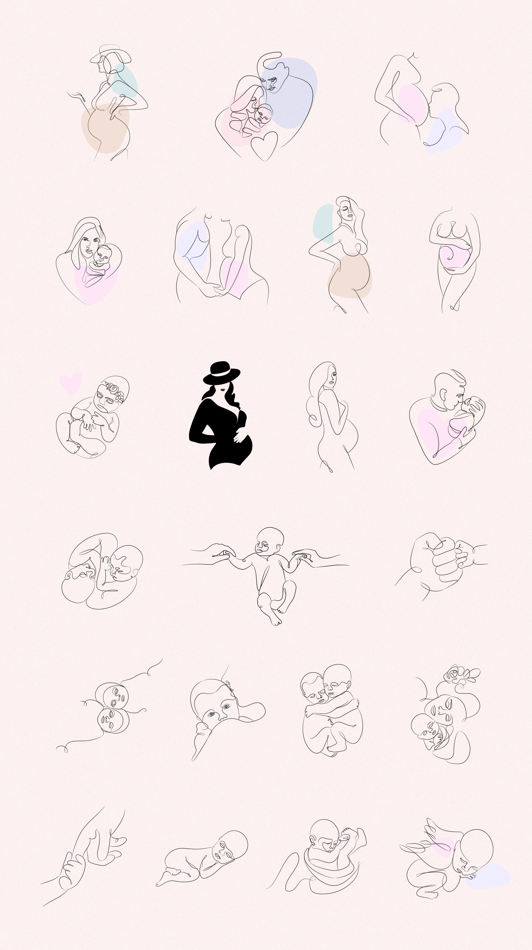 Maternity 20+ Line Art Illustrations preview image.