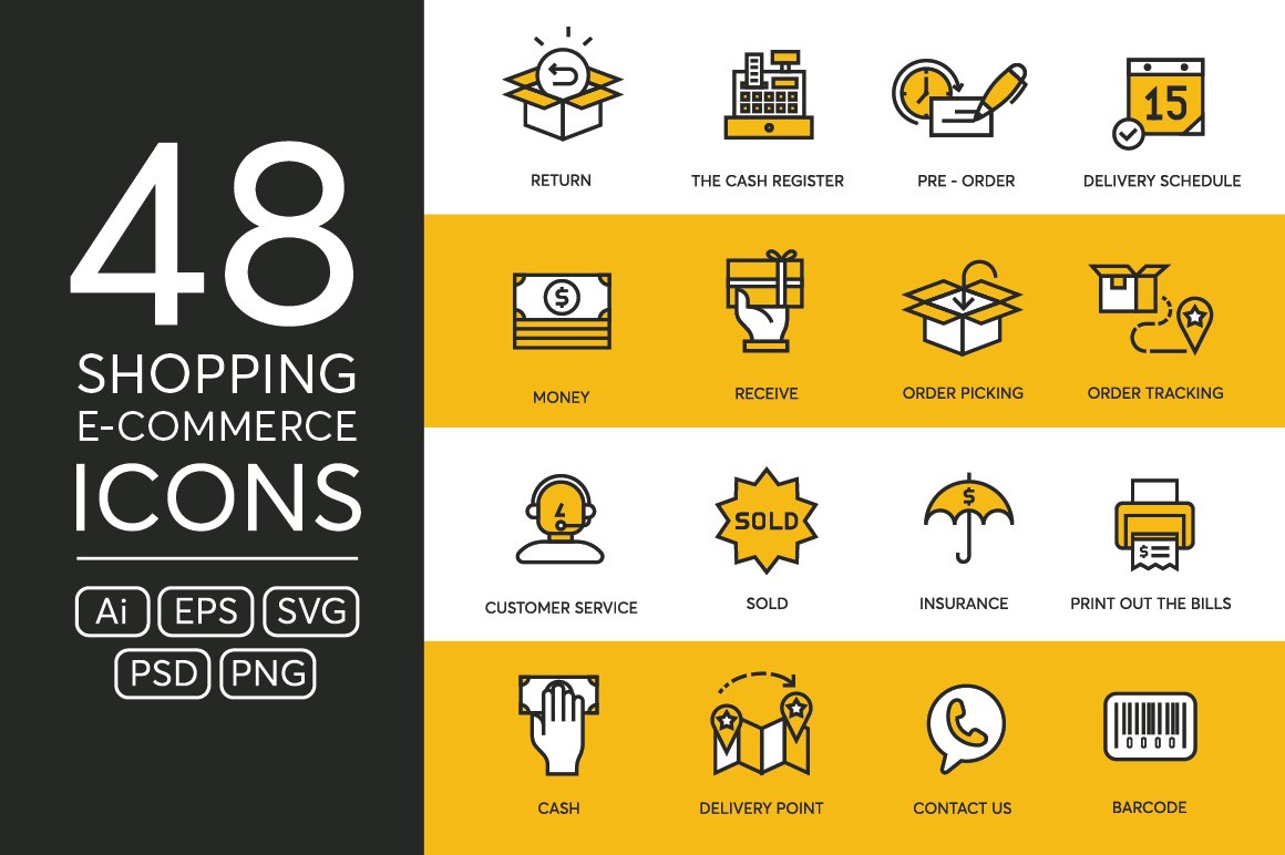 48 Shopping & E-Commerce Icons cover image.