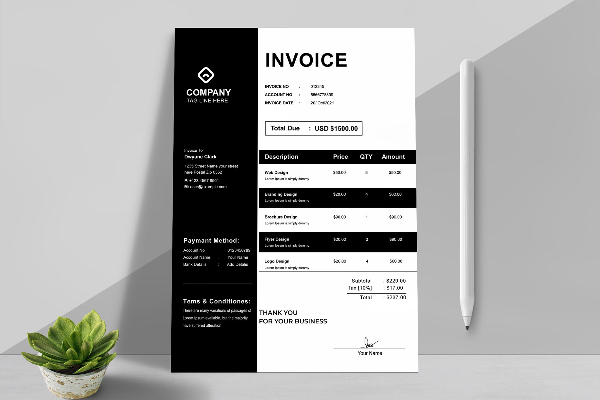 Invoice Layout With Black Sidebar cover image.