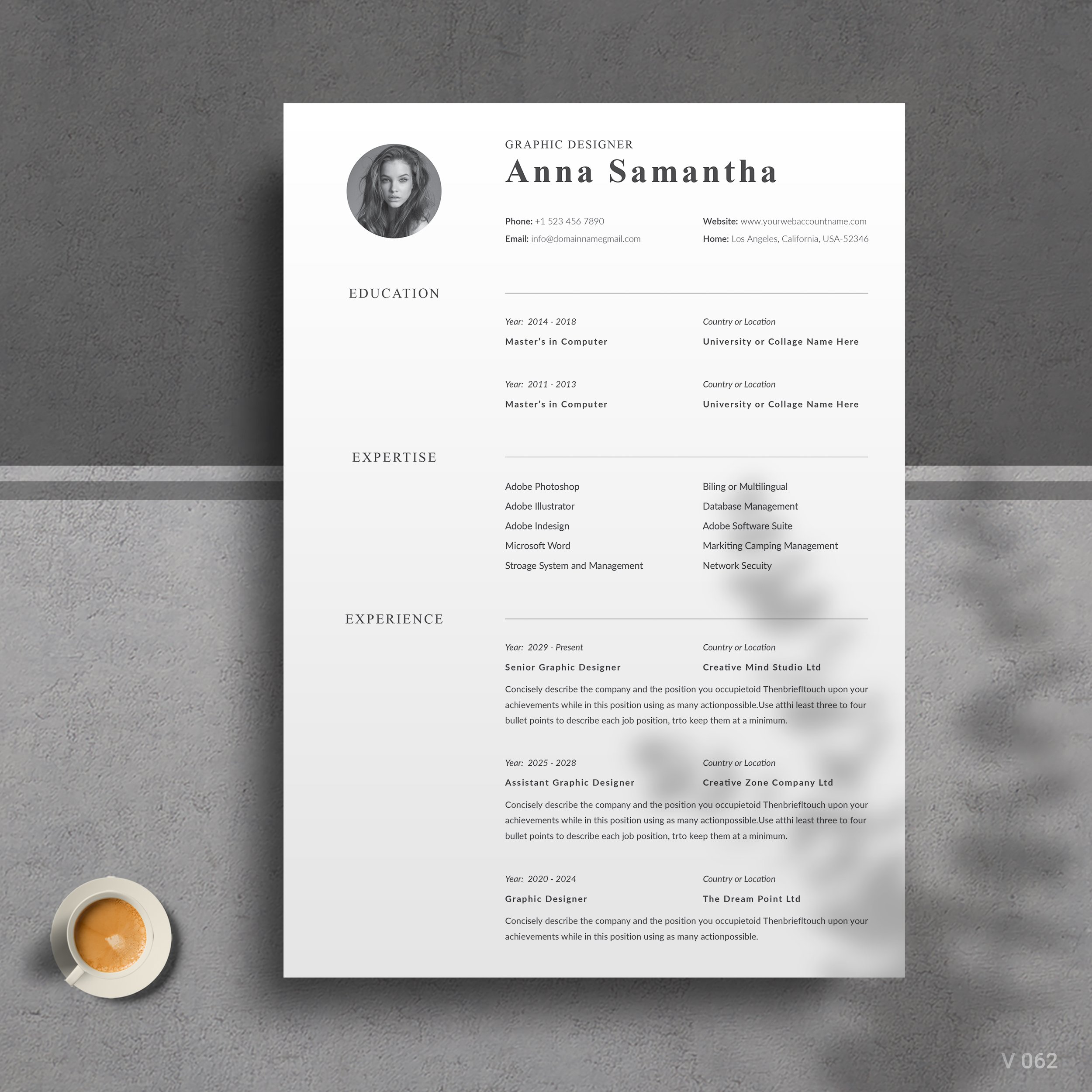 Resume/CV Word 3 page cover image.