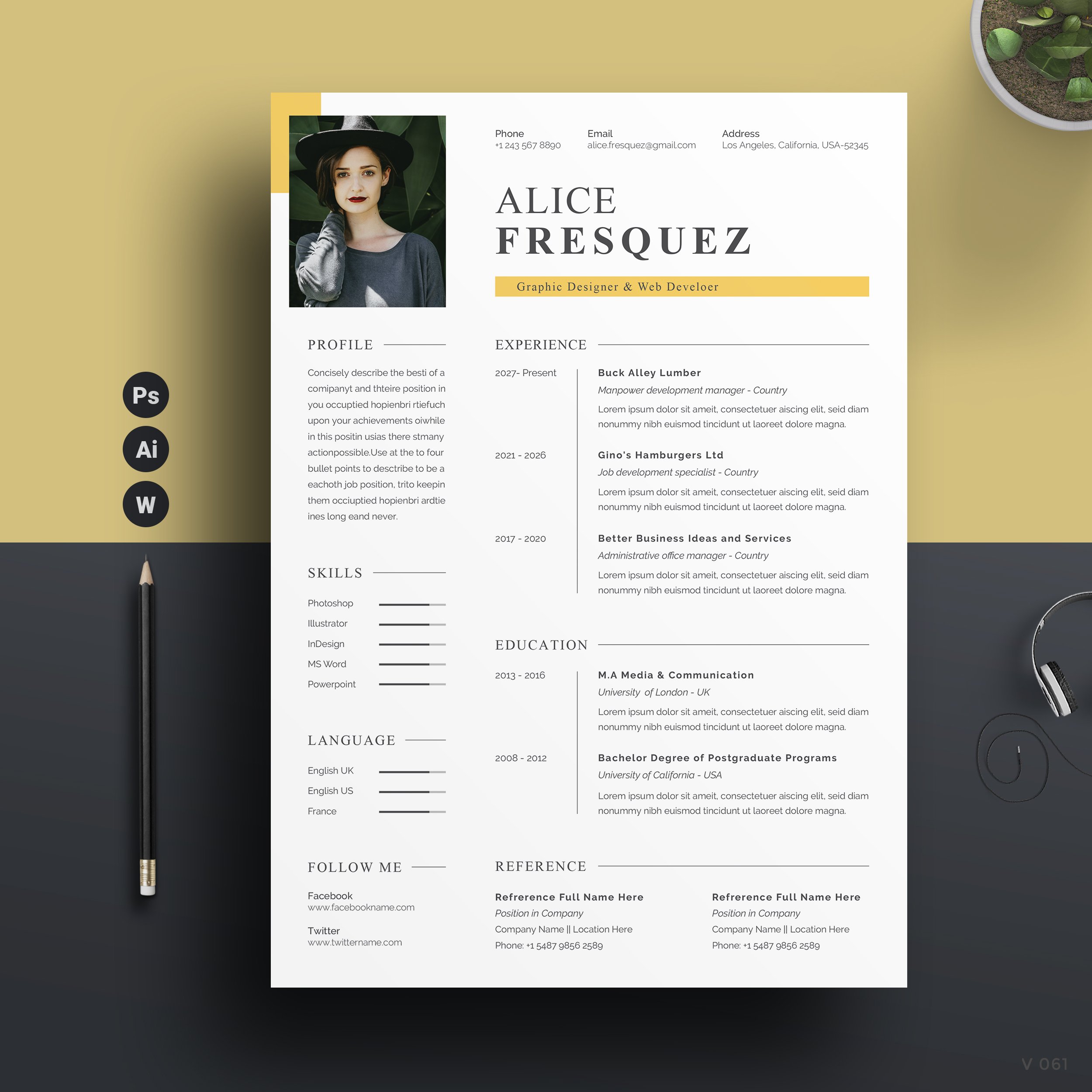 Word Resume/CV Feminine preview image.