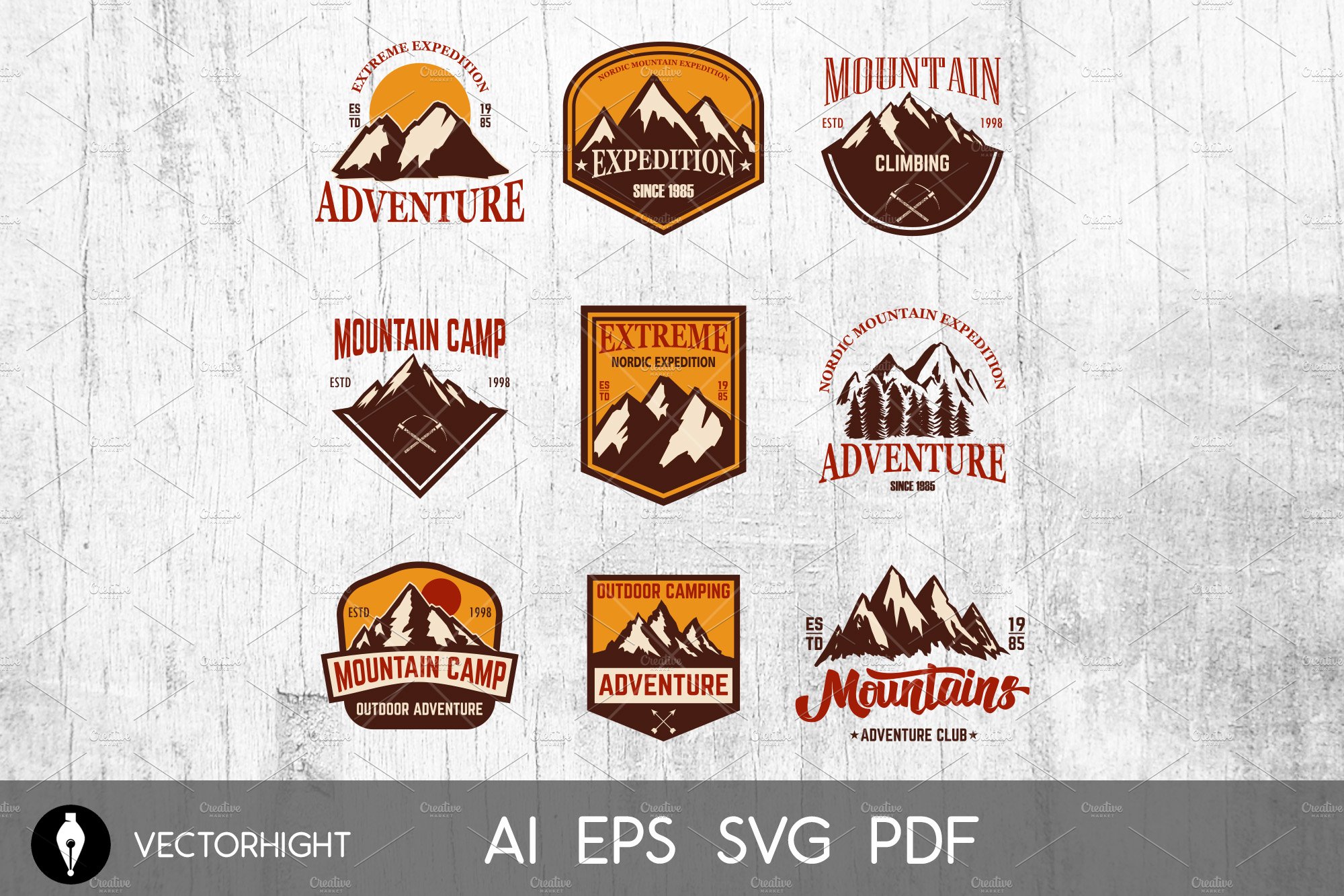Set of mountain tourism emblems. cover image.