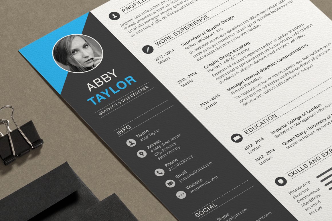 Professional resume with a blue accent.