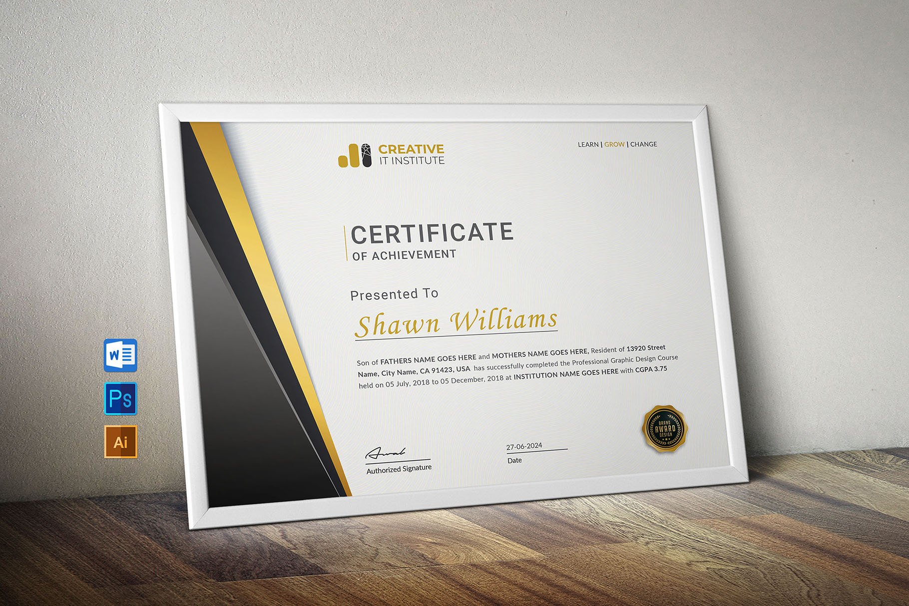 Certificate Word preview image.