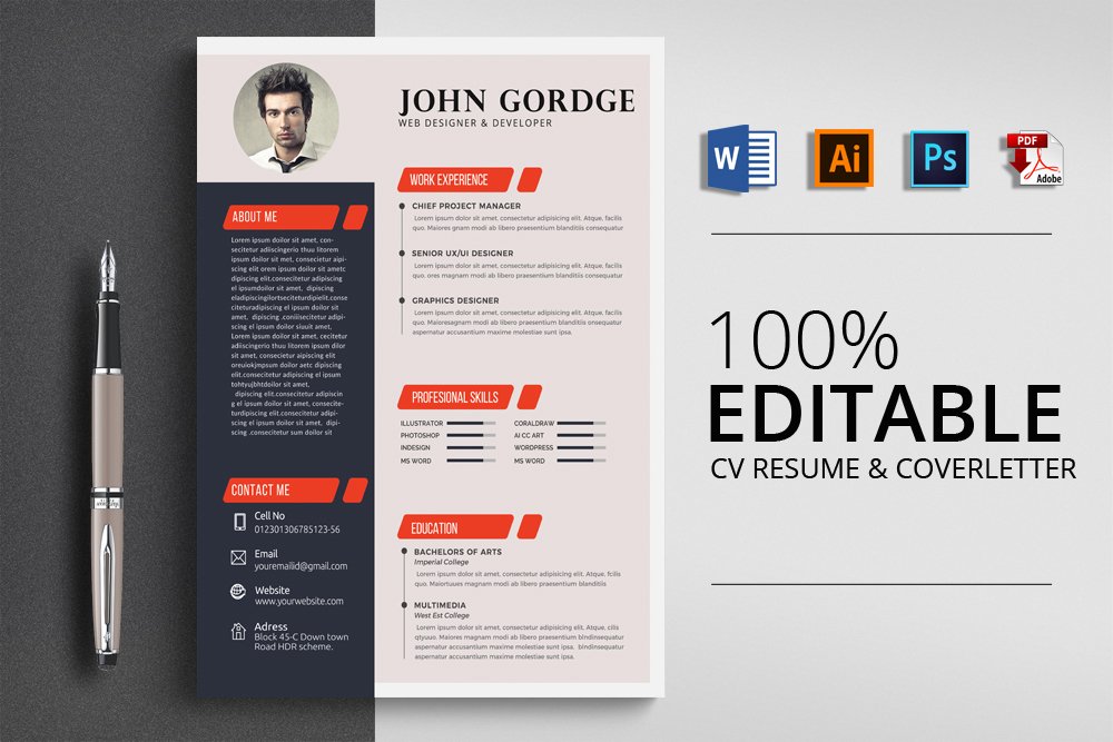 Job CV Resume Word Template cover image.