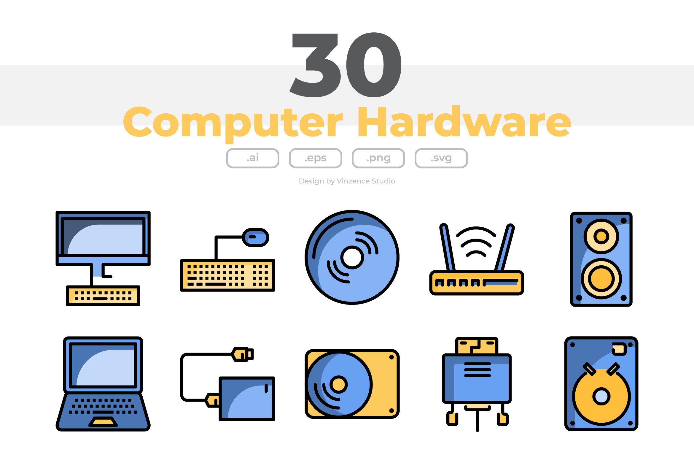 30 Computer Hardware Icon Sets cover image.