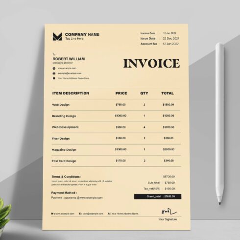 Invoice with Gold Gray Background cover image.