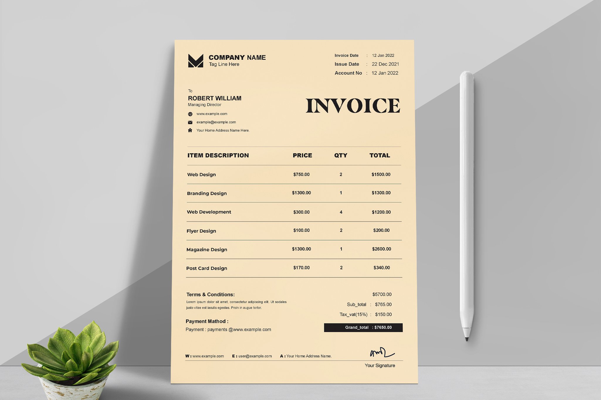 Invoice with Gold Gray Background cover image.