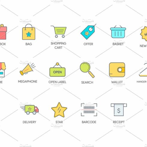 Shopping - Line Colored Icons Set cover image.