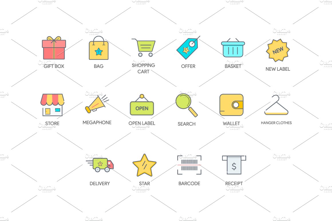 Shopping - Line Colored Icons Set cover image.
