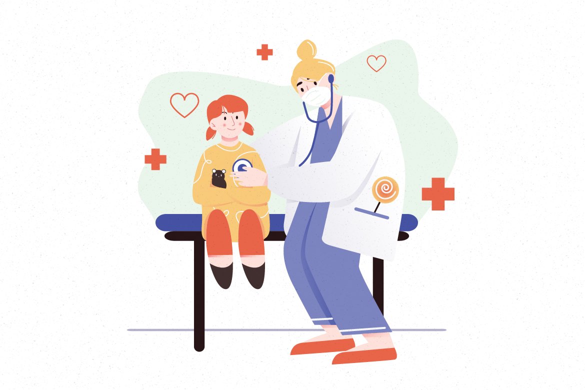 Doctor Examining a Girl Illustration preview image.