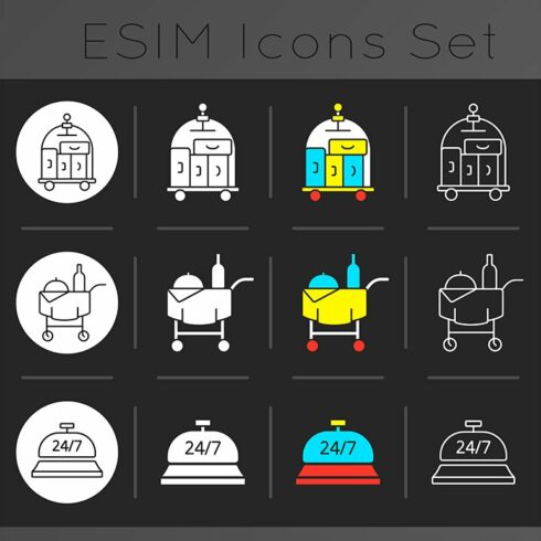 Hotel services dark theme icons set cover image.