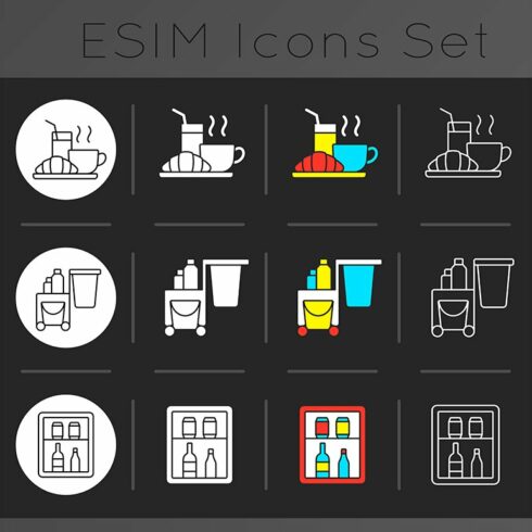Hotel services dark theme icons set cover image.