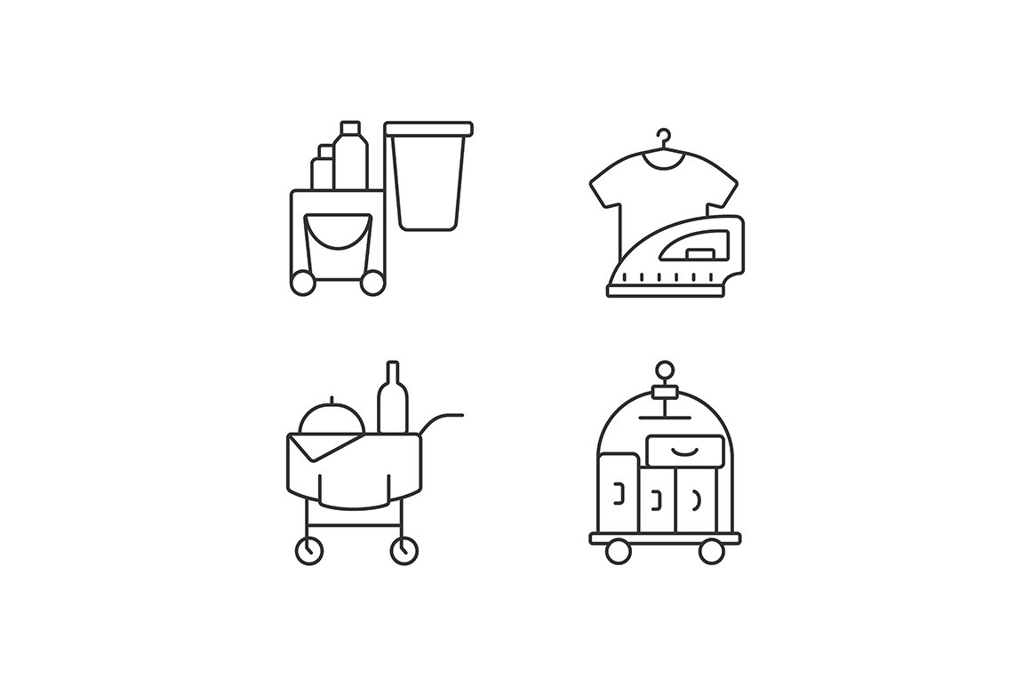 Hotel services linear icons set cover image.