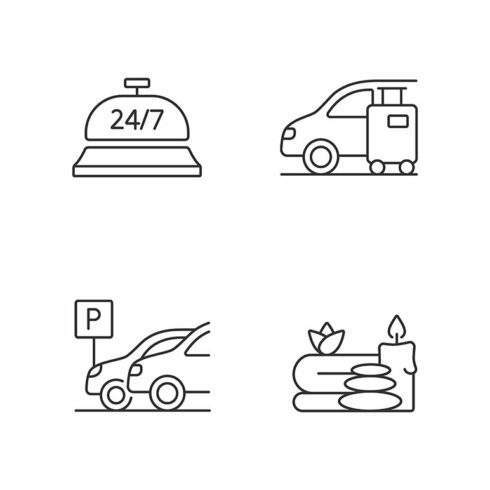 Hotel services linear icons set cover image.