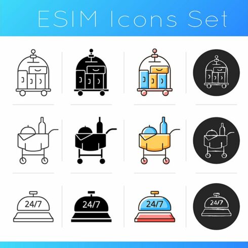 Hotel services icons set cover image.