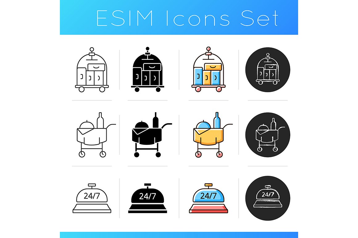 Hotel services icons set cover image.