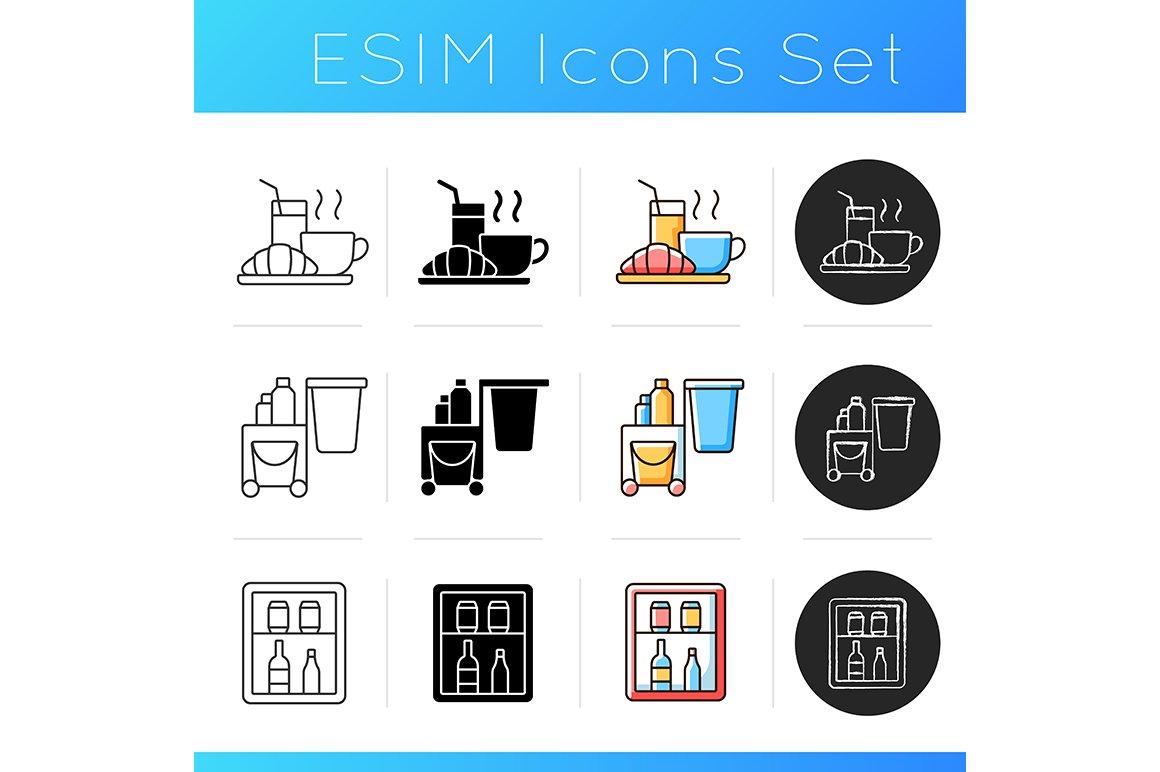 Hotel services icons set cover image.