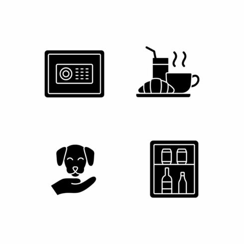 Hotel services black glyph icons set cover image.