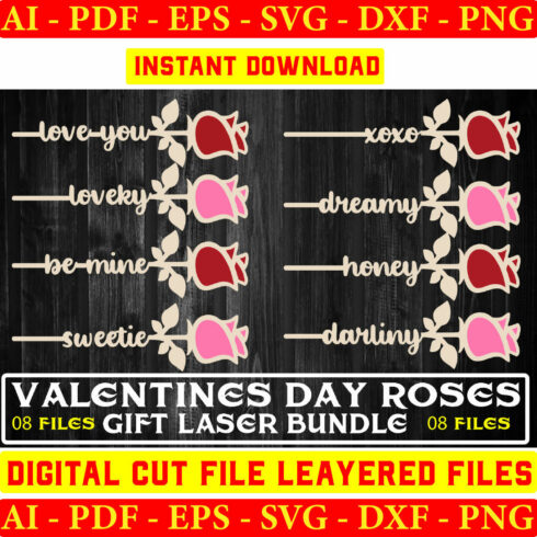 Valentines Day Roses Gift Laser SVG Bundle,Rose, Layers Laser cut svg, Rose svg, Valentine Day, cover image.