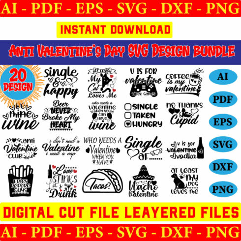 Anti Valentine SVG Bundle, Valentine's Day Shirts svg, Funny Valentine svg, Valentine Gift, Single svg, Cut File Cricut cover image.