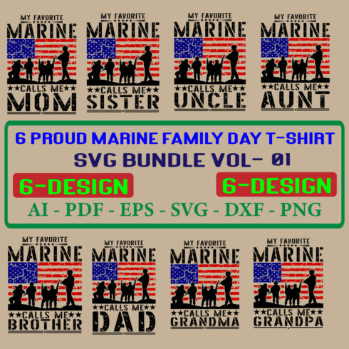8 Proud Marine Family Day T-shirt SVG Bundle Vol-01 cover image.