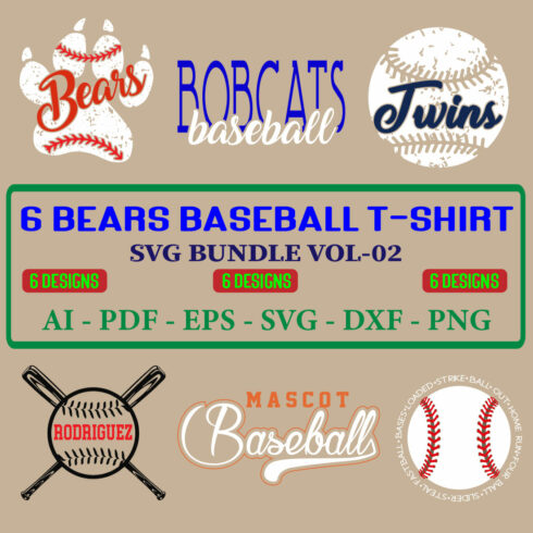 6 Bears Baseball T-shirt SVG Bundle Vol-02 cover image.