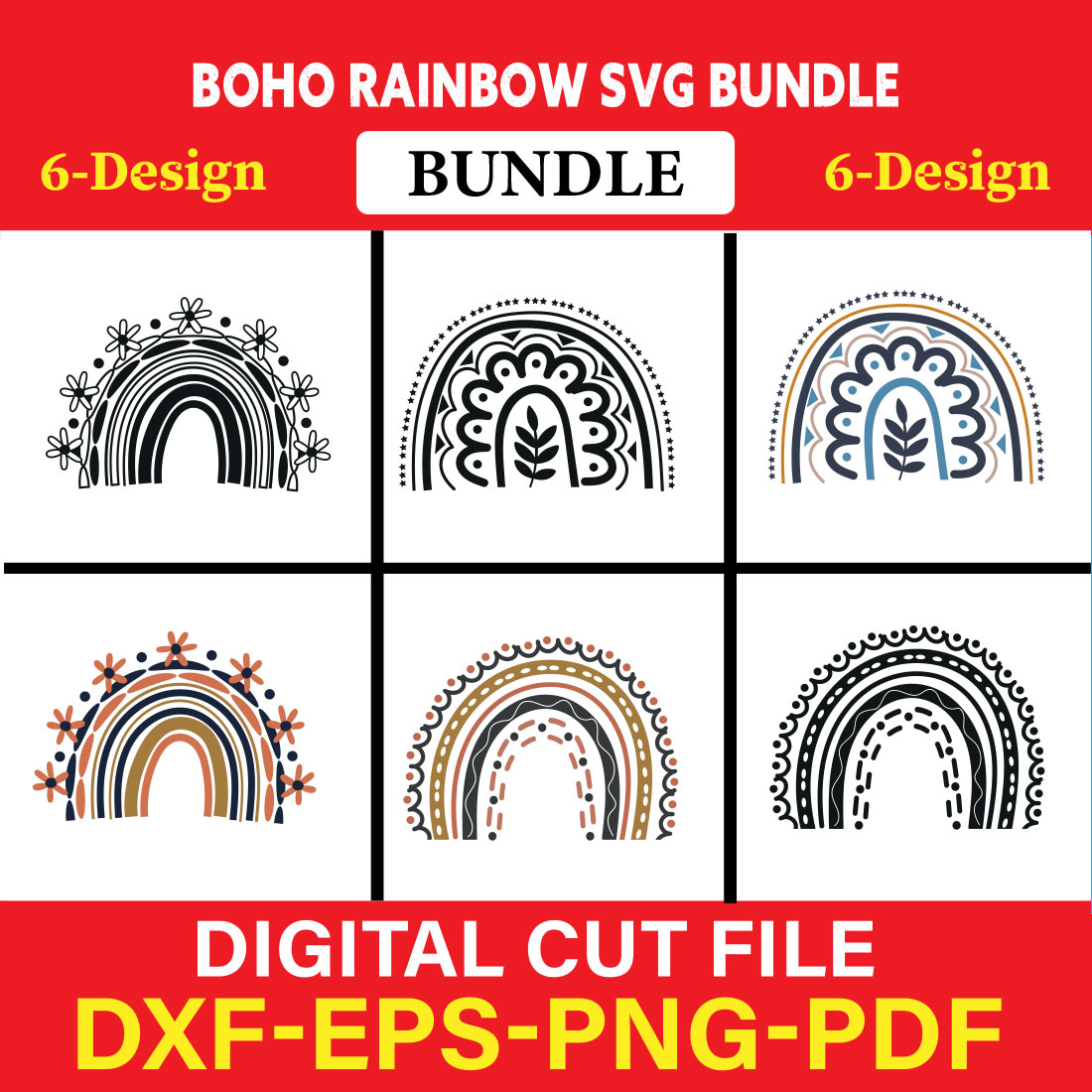 Boho Rainbow T-shirt Design Bundle Vol-3 cover image.