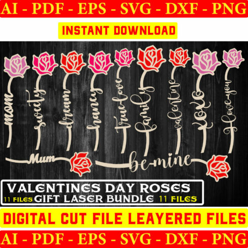 Rose, Layers Laser cut svg, Rose svg, Valentine Day, Flower Laser cut files, Love, XOXO, Sweetie, Honey, CNC Laset cut cover image.