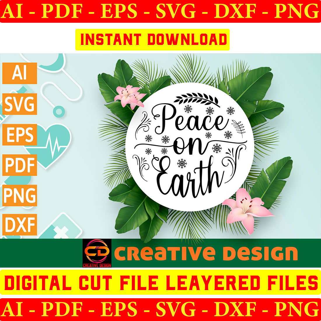 Digital cut file layered files - peace on earth.