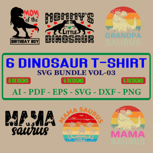 6 Dinosaur T-shirt SVG Bundle Vol-03 cover image.