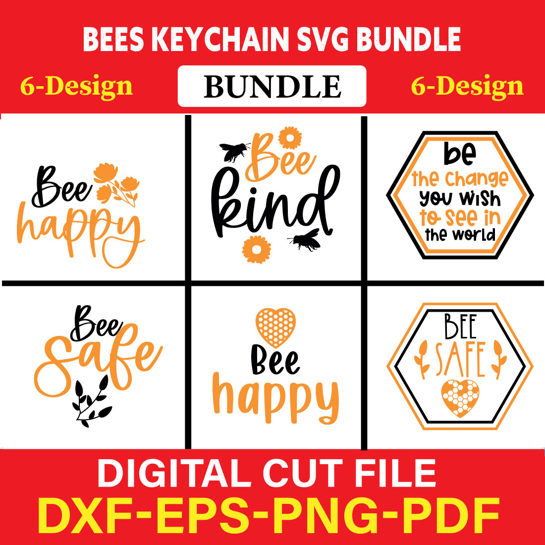 Bees Keychain T-shirt Design Bundle Vol-1 cover image.