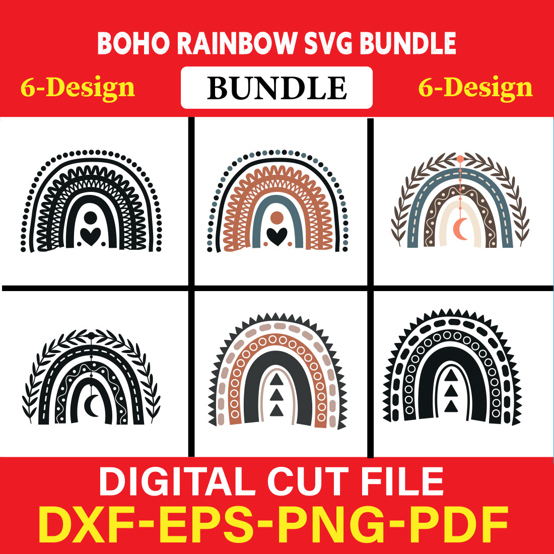 Boho Rainbow T-shirt Design Bundle Vol-2 cover image.
