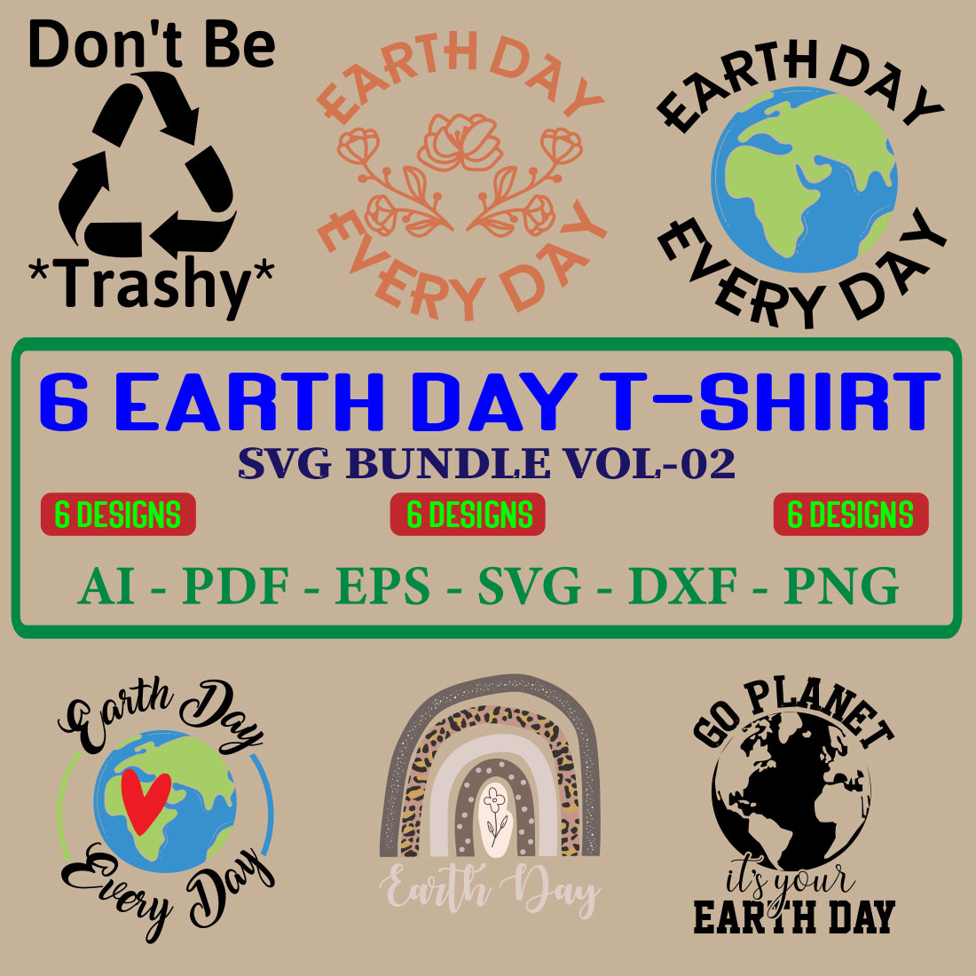 6 Earth Day T-shirt SVG Bundle Vol-02 cover image.