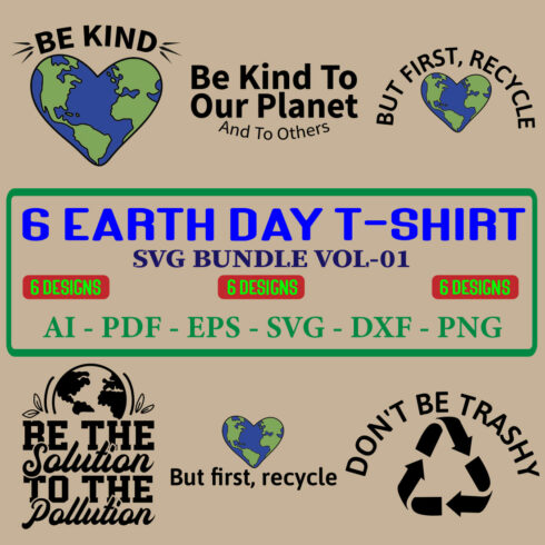 6 Earth Day T-shirt SVG Bundle Vol-01 cover image.