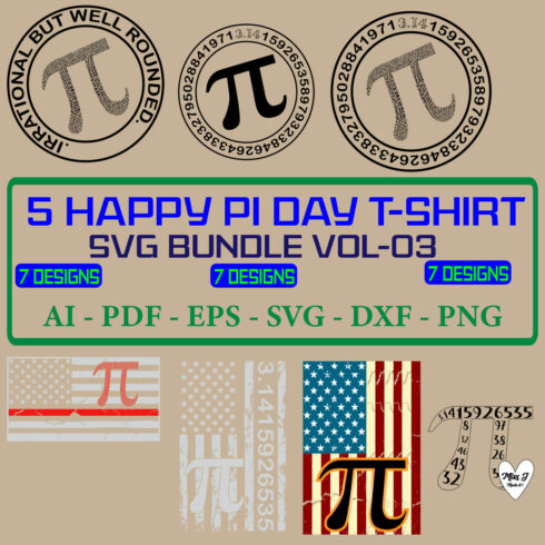 7 Happy Pi Day T-shirt SVG Bundle Vol 03 cover image.