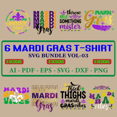 6 Mardi Gras T-shirt SVG Bundle Vol-03 cover image.