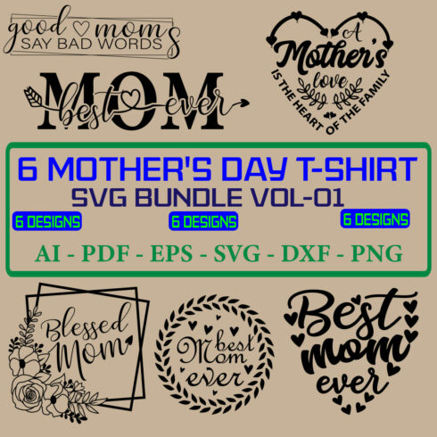 6 Mother's Day SVG Bundle Vol 01 cover image.