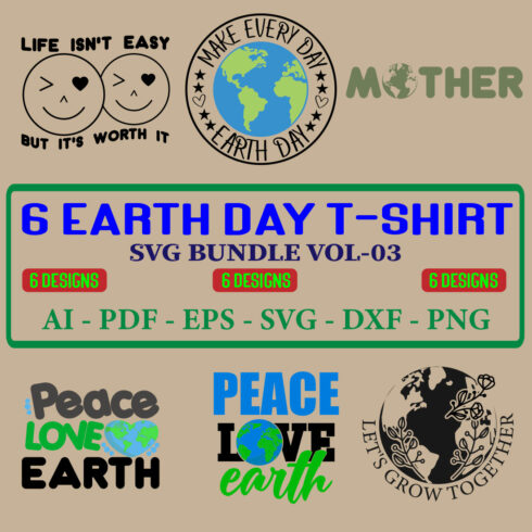 6 Earth Day T-shirt SVG Bundle Vol-04 cover image.