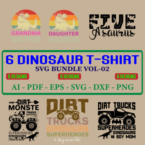 6 Dinosaur T-shirt SVG Bundle Vol-02 cover image.