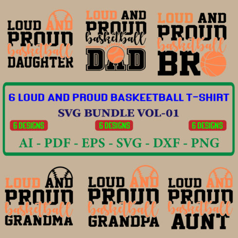 6 Loud And Proud Baskeetball T-shirt SVG Bundle Vol-01 cover image.