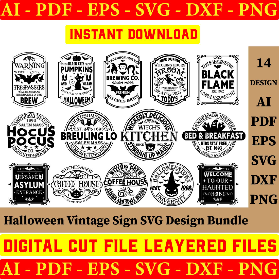Vintage Halloween Sing svg Bundle - printable halloween signs svg - halloween svg files for cricut cover image.